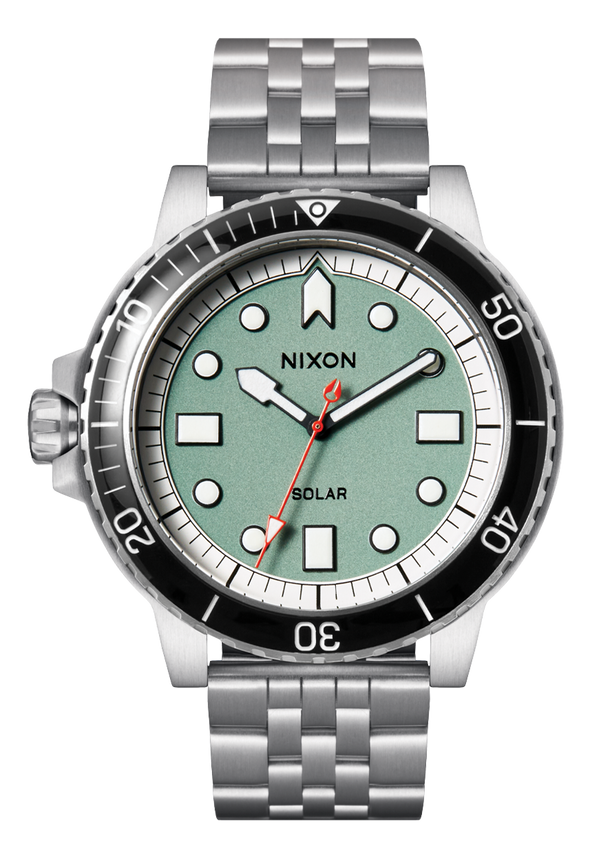 nixon Stinger 44 Watch | Silver / Jade / White | Stainless Steel Dive Watch | Solar-Powered