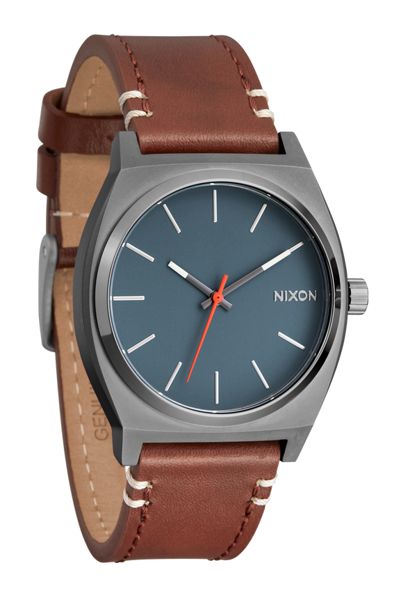 Nixon Time Teller Leather Watch | Light Gunmetal / Basalt / Sienna | Unisex Stainless Steel
