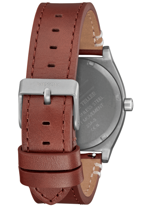 Nixon Time Teller Leather Watch | Light Gunmetal / Basalt / Sienna | Unisex Stainless Steel