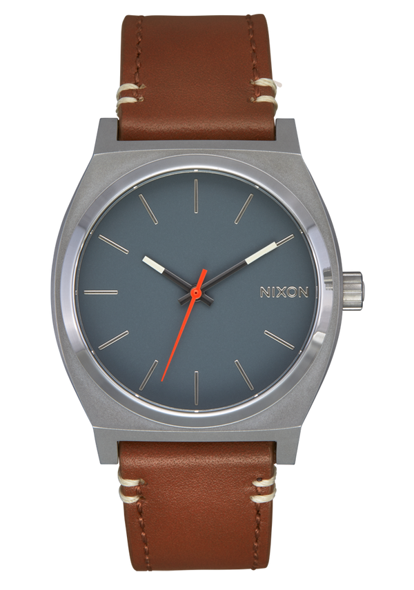 nixon Time Teller Leather Watch | Light Gunmetal / Basalt / Sienna | Unisex Stainless Steel