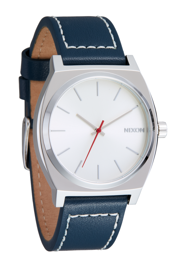 Nixon Time Teller Leather Watch | Silver / Cloud / Indigo | Unisex Leather