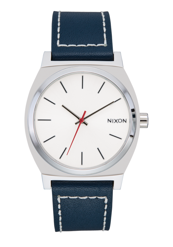 nixon Time Teller Leather Watch | Silver / Cloud / Indigo | Unisex Leather