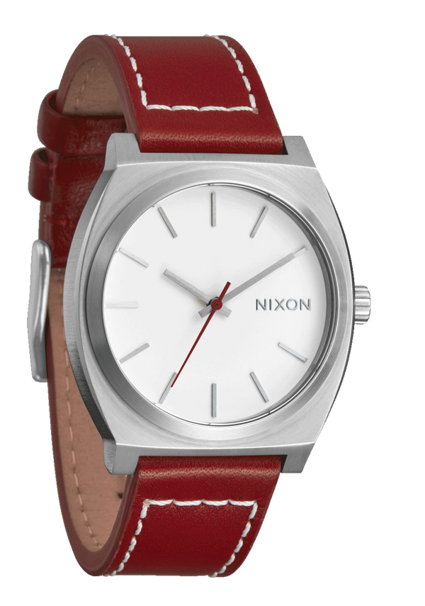 Nixon Time Teller Leather Watch | Silver / Egret / Cranberry | Unisex Stainless Steel