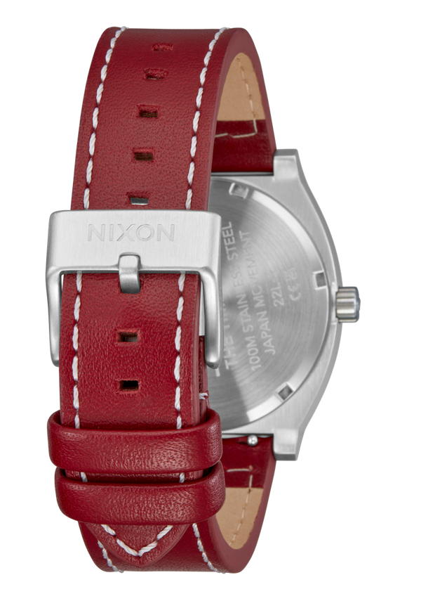Nixon Time Teller Leather Watch | Silver / Egret / Cranberry | Unisex Stainless Steel