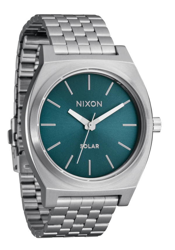 Nixon Time Teller Solar Watch | Silver / Dusty Blue Sunray | Unisex Light-Powered