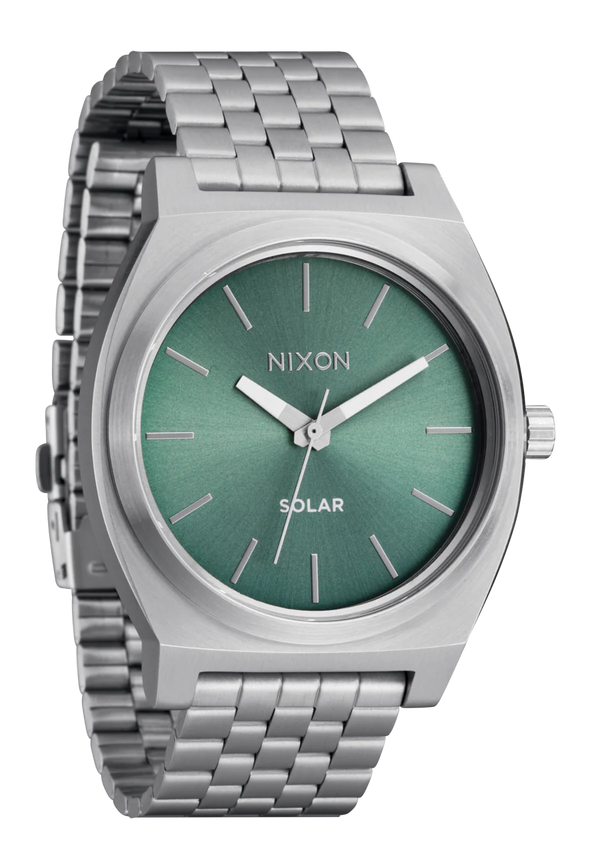 Nixon Time Teller Solar Watch | Silver / Jade Sunray | Unisex Light-Powered