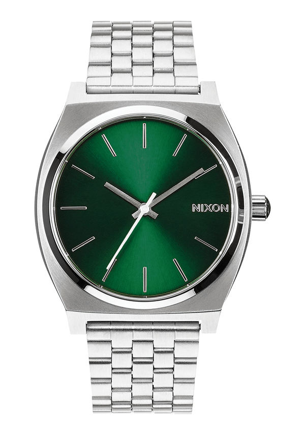 nixon Time Teller Watch | Green Sunray | Unisex Silver Watch with Green Face