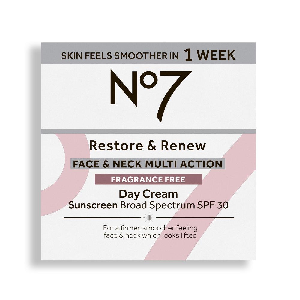 No7 Restore & Renew Face & Neck Multi Action Fragrance Free Day Cream SPF 30