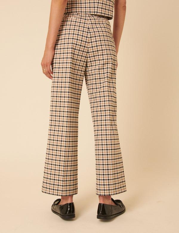 Nobody’s Child Beige Gingham Check Tailored Cropped Trousers