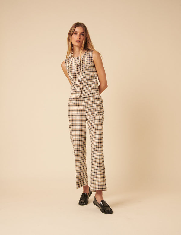 nobody’s child Beige Gingham Check Tailored Cropped Trousers
