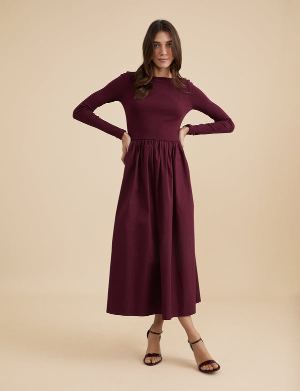 Nobody’s Child Berry Long Sleeve A-Line Penni Midi Dress