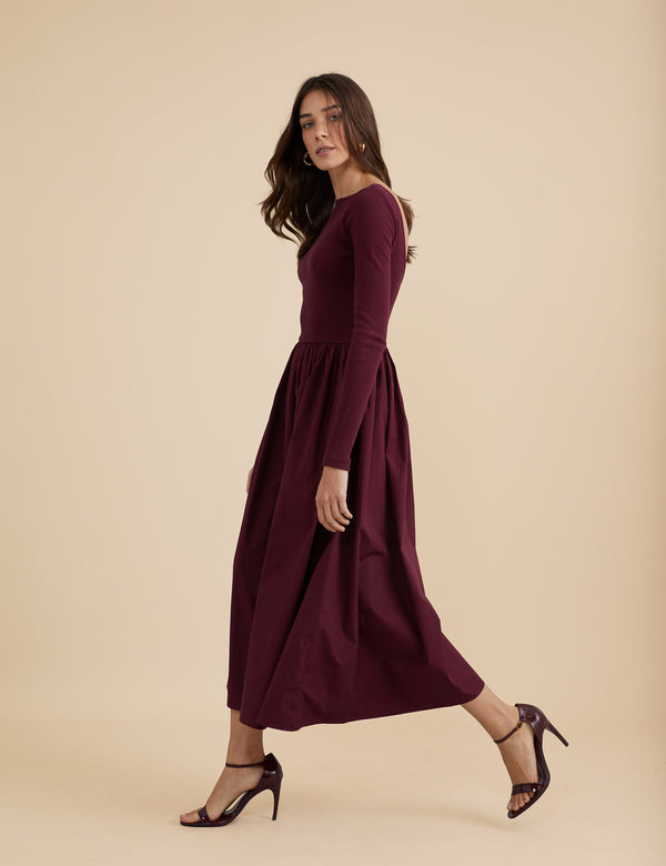 Nobody’s Child Berry Long Sleeve A-Line Penni Midi Dress