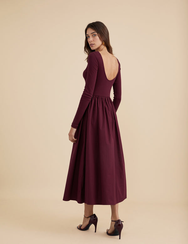 nobody’s child Berry Long Sleeve A-Line Penni Midi Dress