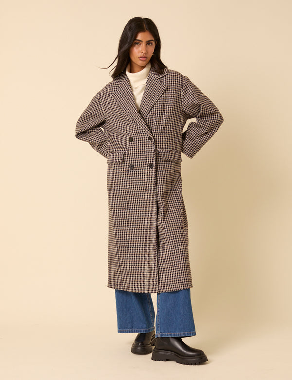 Nobody’s Child Black And Brown Houndstooth Relaxed Coat