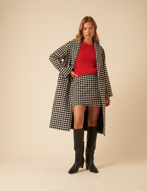 Nobody’s Child Black And White Gingham Double Breasted Coat