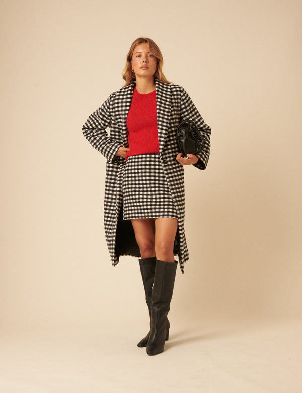 Nobody’s Child Black And White Gingham Double Breasted Coat