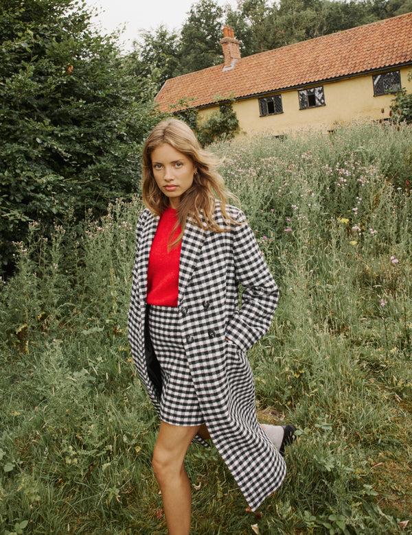 nobody’s child Black And White Gingham Double Breasted Coat