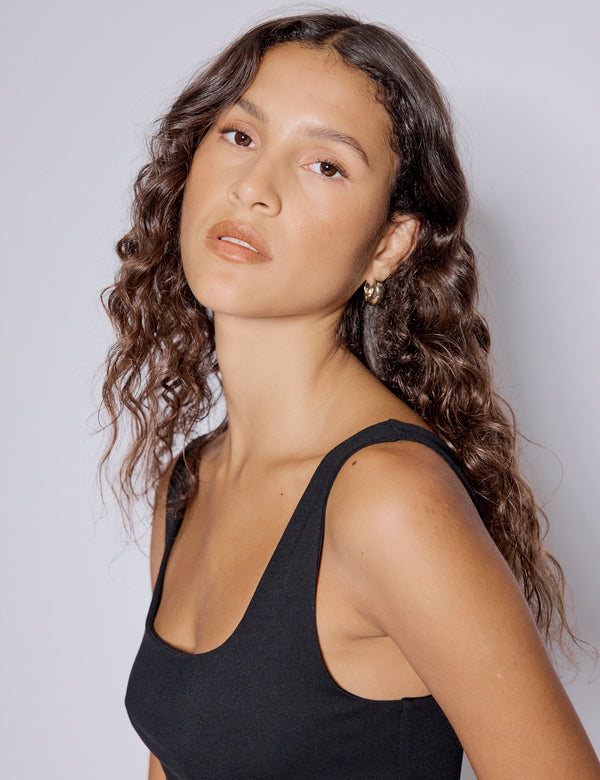 Nobody’s Child Black Asymmetrical Drop Waist Valentina Midi Dress