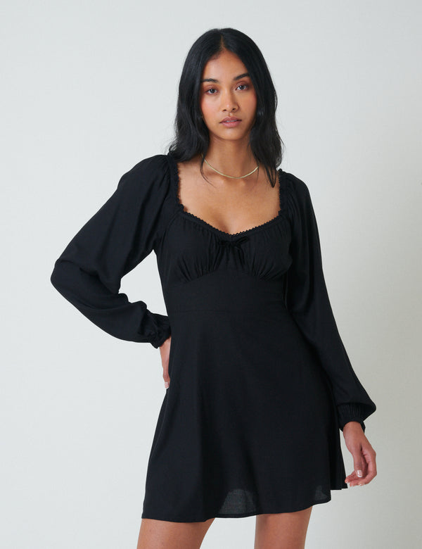 nobody’s child Black Balloon Sleeve Lillie Mini Dress