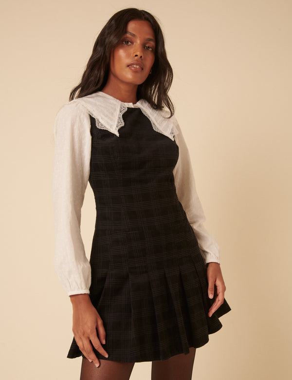 nobody’s child Black Check Cord Merida Pinafore Mini Dress