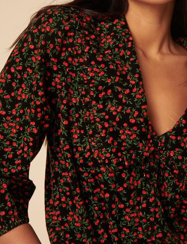 Nobody’s Child Black Cherry Print Cord Emmie Blouse