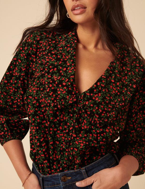 nobody’s child Black Cherry Print Cord Emmie Blouse