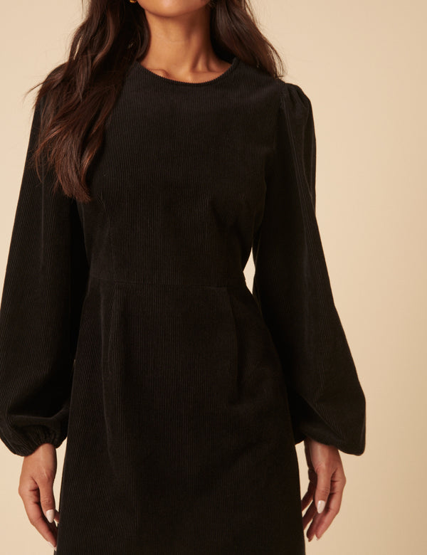 Nobody’s Child Black Cord Balloon Sleeve Peggy Mini Dress