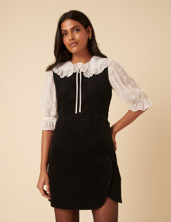 Nobody’s Child Black Cord Birch Pinafore Mini Dress