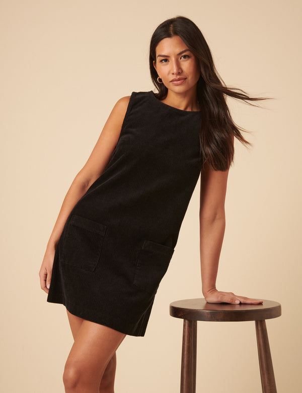 Nobody’s Child Black Cord Chiara Pinafore Mini Dress