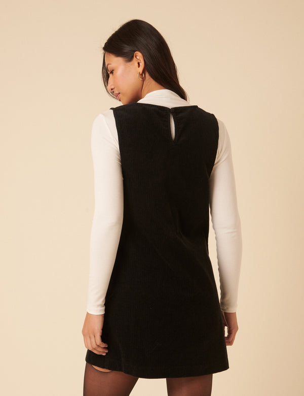 Nobody’s Child Black Cord Chiara Pinafore Mini Dress