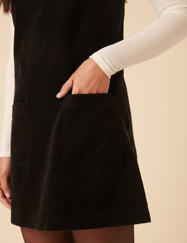 Nobody’s Child Black Cord Chiara Pinafore Mini Dress