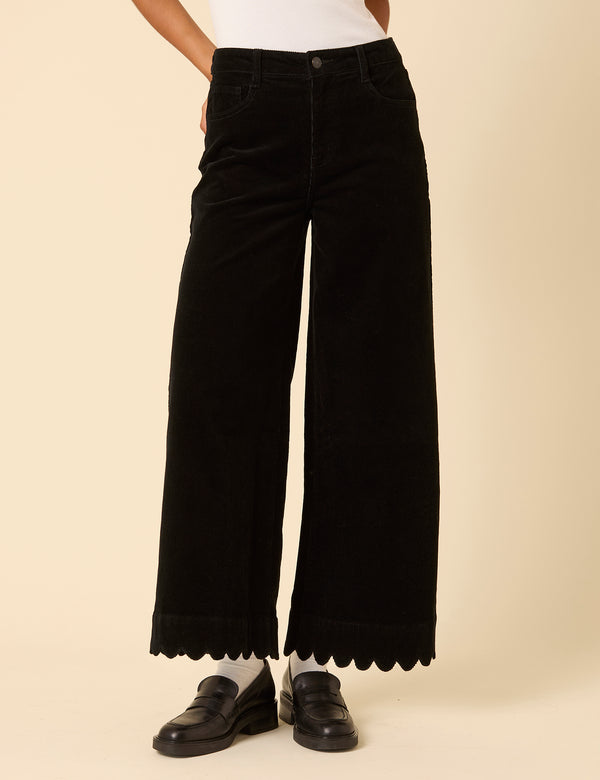 Nobody’s Child Black Cord Cropped Scallop Trim Jeans