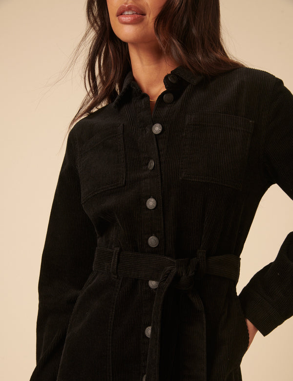 Nobody’s Child Black Cord Finchley Midi Shirt Dress