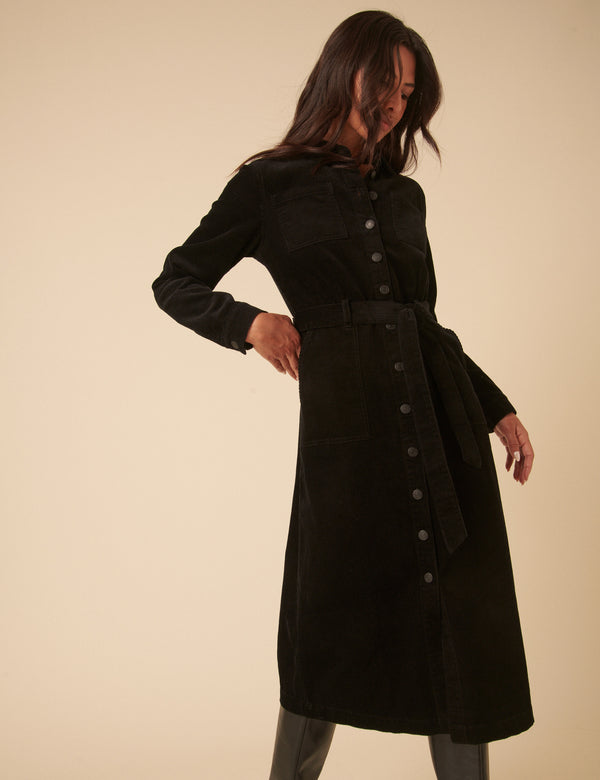 Nobody’s Child Black Cord Finchley Midi Shirt Dress