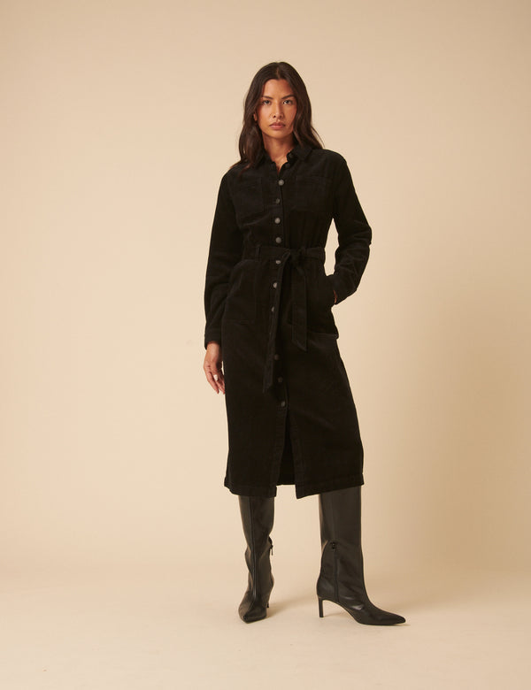 nobody’s child Black Cord Finchley Midi Shirt Dress