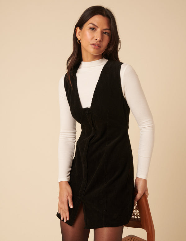 Nobody’s Child Black Cord Gianna Pinafore Mini Dress