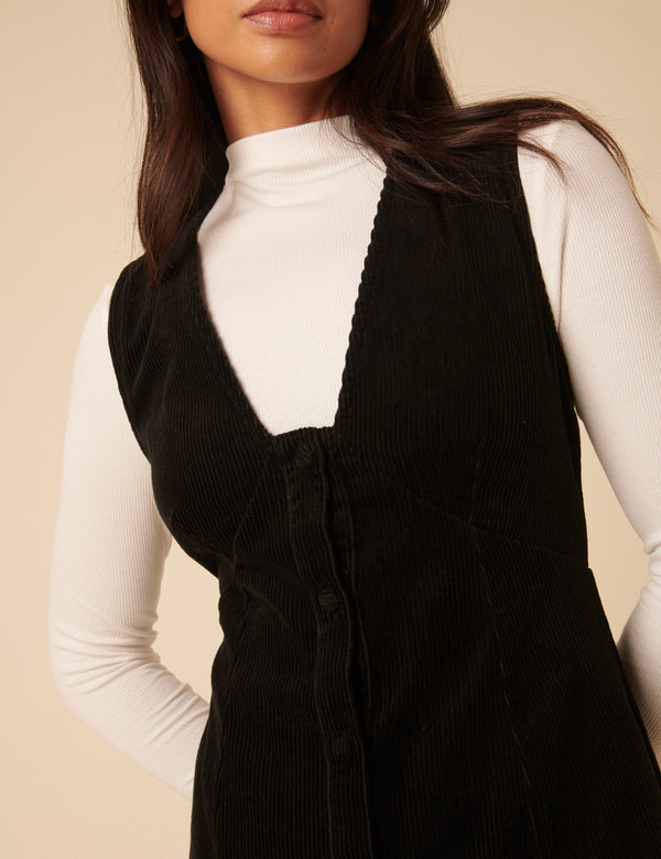 Nobody’s Child Black Cord Gianna Pinafore Mini Dress