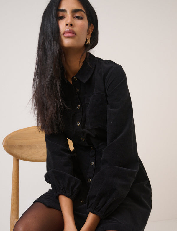 Nobody’s Child Black Cord Long Sleeve Montego Mini Dress