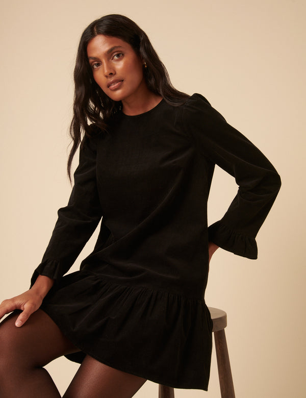 Nobody’s Child Black Cord Long Sleeve Tiana Mini Dress