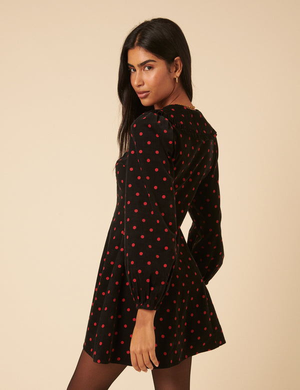 Nobody’s Child Black Cord Polka Dot Emma Mini Dress