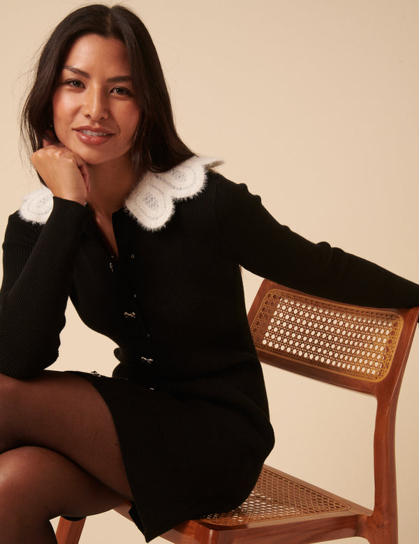 Nobody’s Child Black Crochet Trim Collar Mini Dress