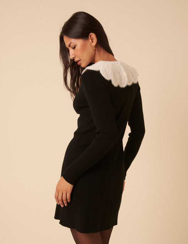 Nobody’s Child Black Crochet Trim Collar Mini Dress