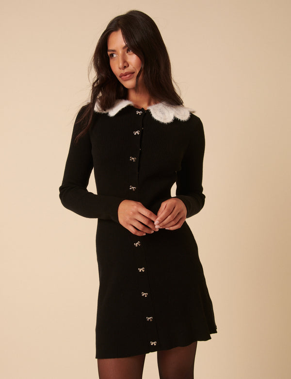 nobody’s child Black Crochet Trim Collar Mini Dress