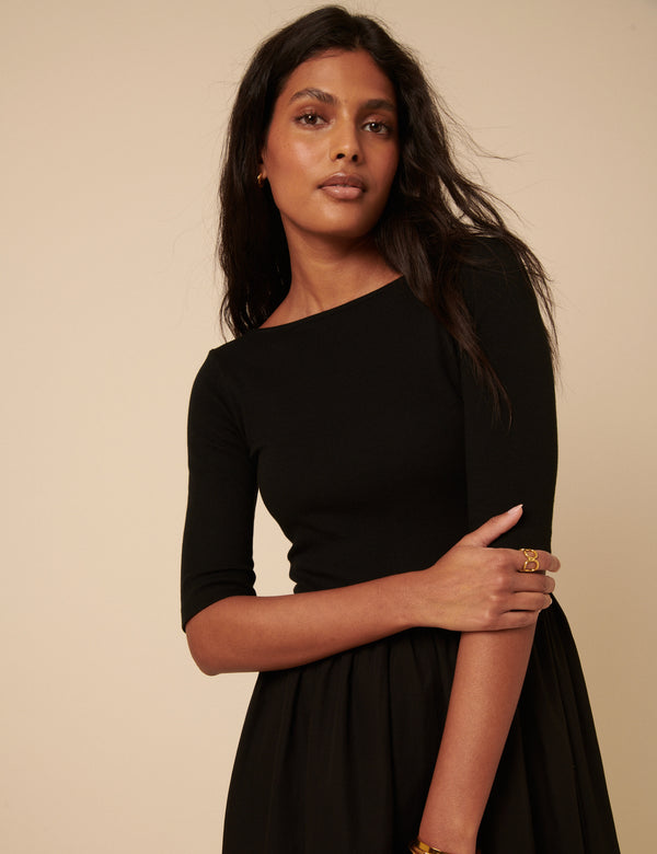 Nobody’s Child Black Cropped Sleeve A-Line Penni Midi Dress