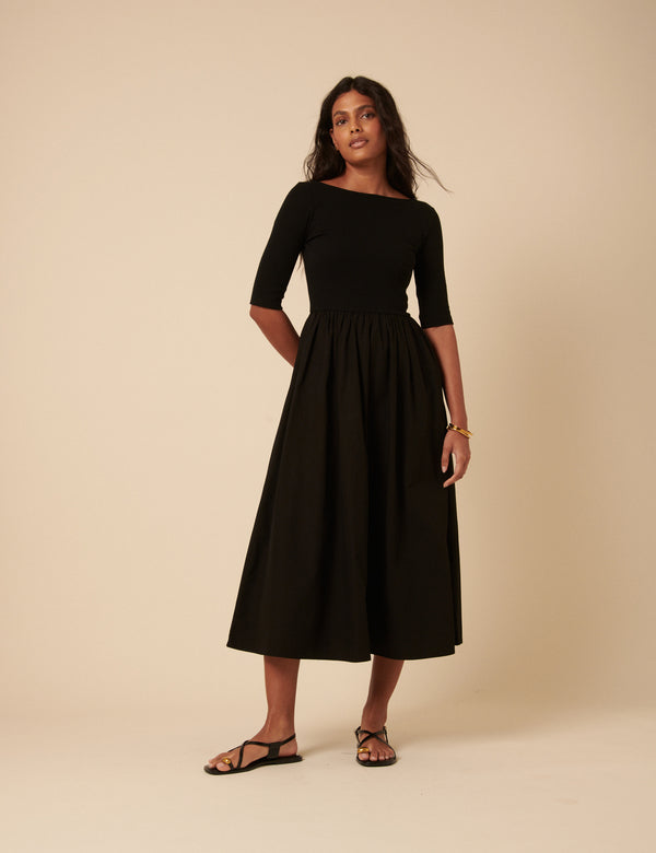 nobody’s child Black Cropped Sleeve A-Line Penni Midi Dress