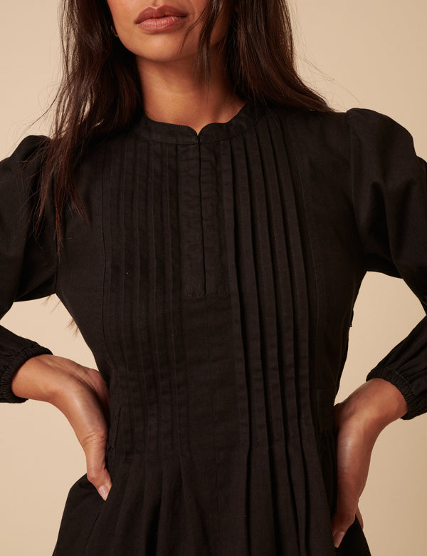 Nobody’s Child Black Denim Pintuck Tillie Mini Dress