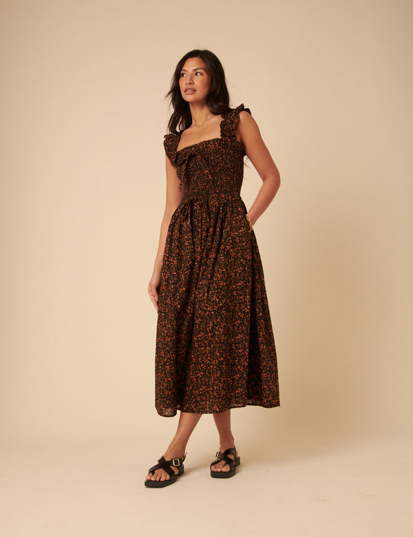 Nobody’s Child Black Ditsy Floral Christina Midi Dress