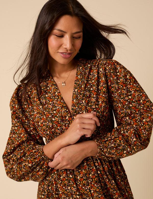 Nobody’s Child Black Ditsy Floral Cord Starlight Midi Dress