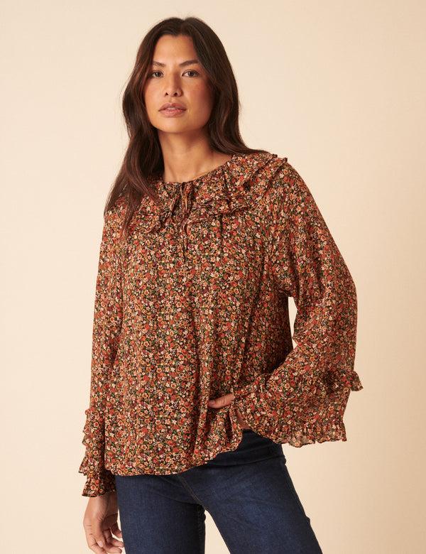 Nobody’s Child Black Ditsy Floral Flared Sleeve Blouse