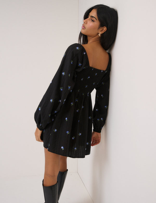 Nobody’s Child Black Ditsy Floral Long Sleeve Bella Mini Dress
